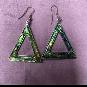 Elegant Silver and Green Triangle Earrings